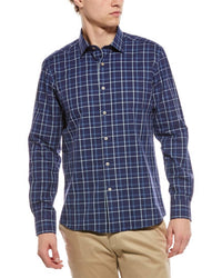 Scott Barber Canclini Compact Twill Plaid Shirt in navy - men's shirt