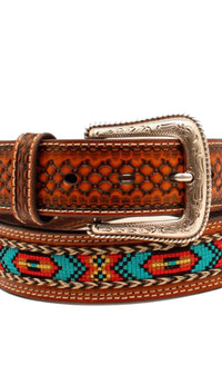 Nocona Belt Co. Men's Embossed Colored Ribbon Belt in brown multi - men's bag - detail view