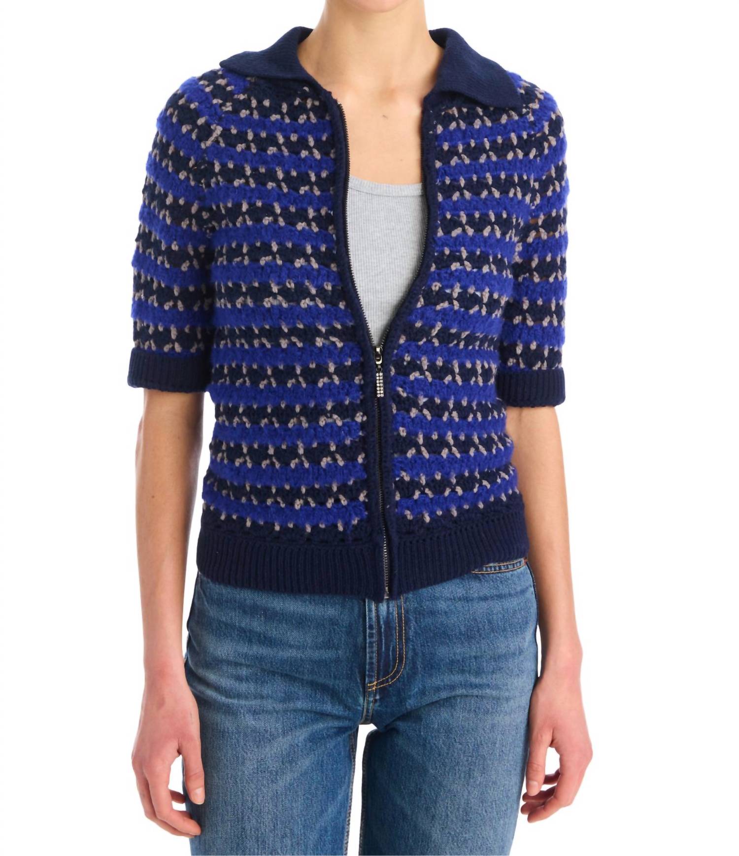 ALLISON NEW YORK Carlyle Zip Up Sweater in blue black - women's sweater