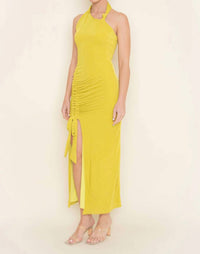 Fore Collection - Ruched Drawstring Sleeveless Halter Dress