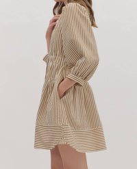 Entro - Striped Three Quarter Puff Sleeve Mini Dress