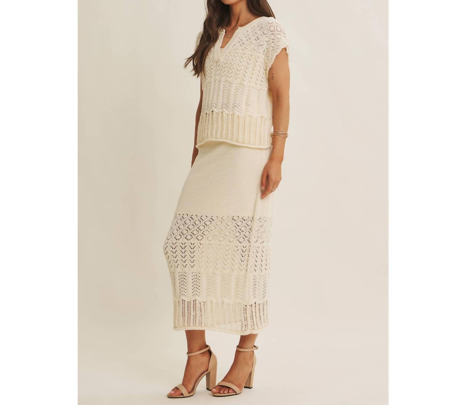 In February - Open Knit Pointelle Crochet Sweater