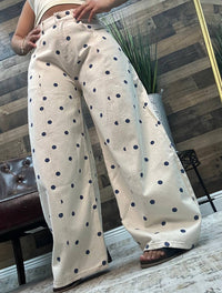 Peach Love Women's Polka Dot Gypsy Fit Pants in blue - women's pants