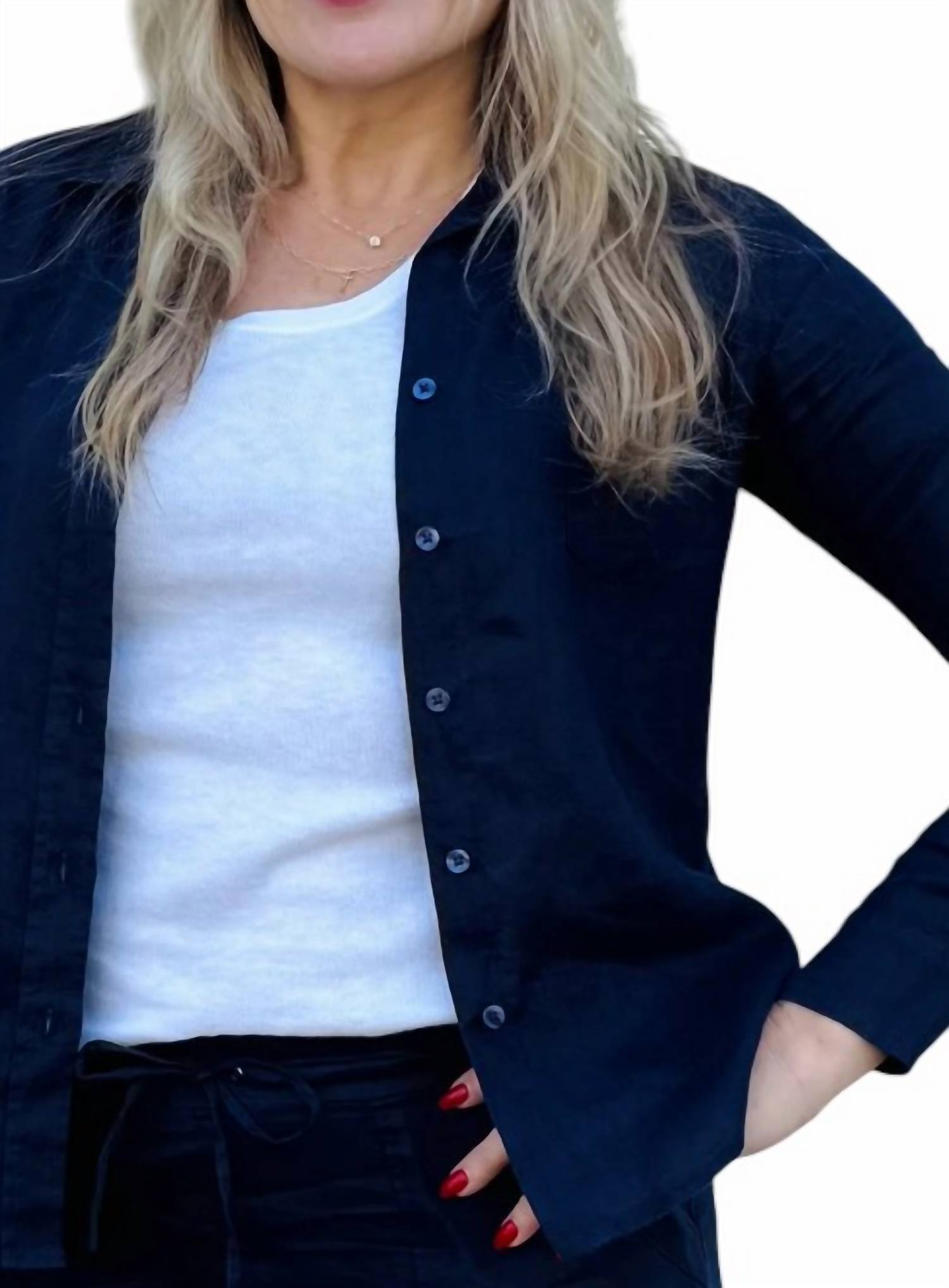Pure Amici - Long Sleeve Linen Button Down Shirt