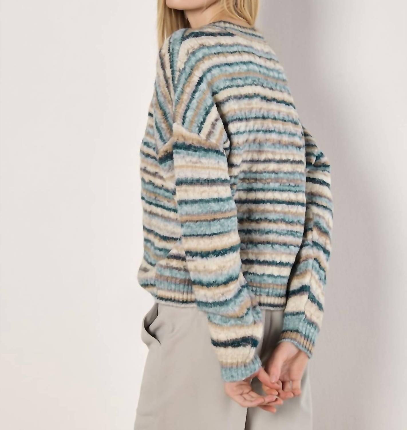 Apricot - Aran Knit Stripe Sweater