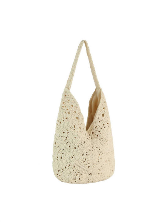 Handbag Factory Corp - Women's Woven Floral Crochet Slouch Tote Bag