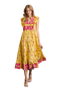 Umgee - Floral Tiered Ruffle Midi Dress