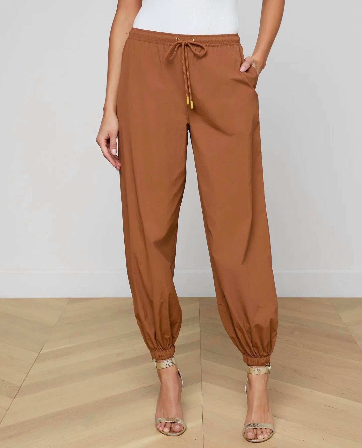 L'Agence Mariko Jogger in bone brown - women's pants - detail view