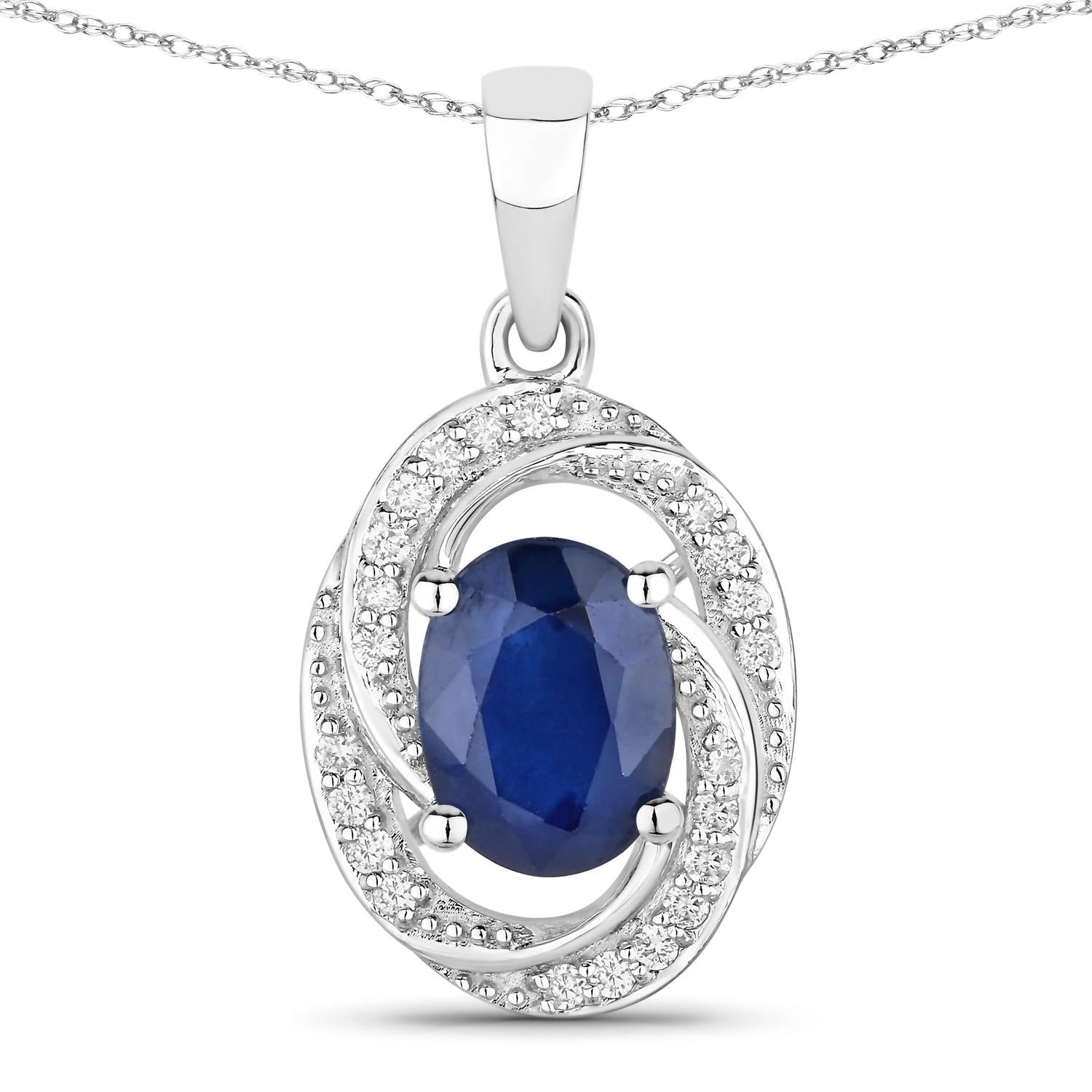 Diana M Jewels Women's Oval Natural Blue Sapphire Pendant Necklace (1.71 Ct) - Classic in 14k white gold - women's jewelry