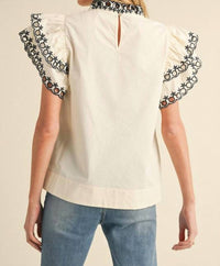 Jodifl - Flutter Sleeve Top With Lace Trim