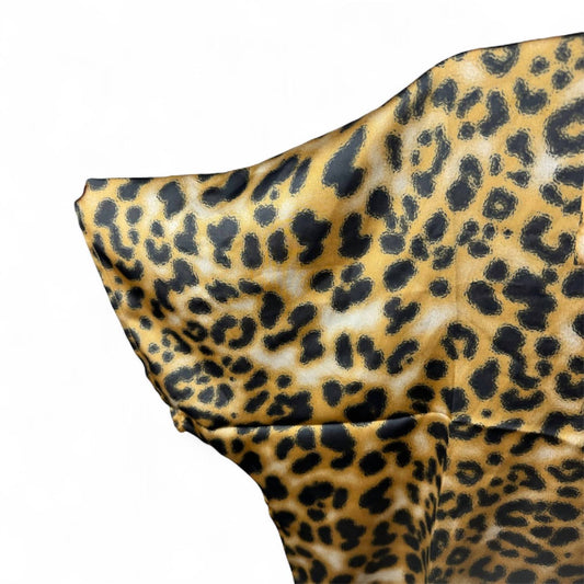 See U Soon - Women's Animal Print Satin Button Front Short Sleeve Blouse