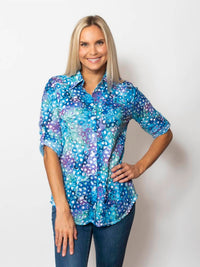 Sno Skins - Printed Crinkle Button Shirt Top