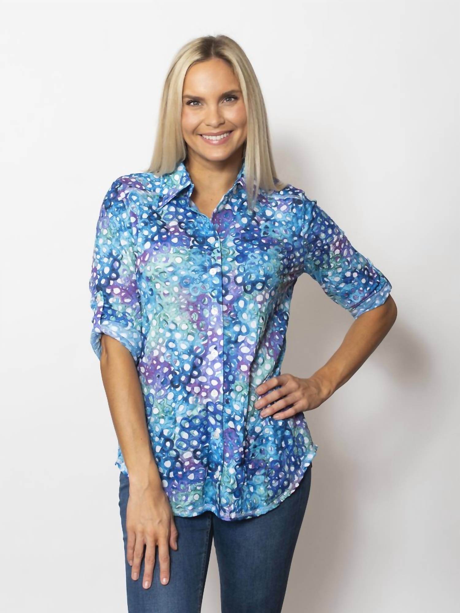 Sno Skins - Printed Crinkle Button Shirt Top