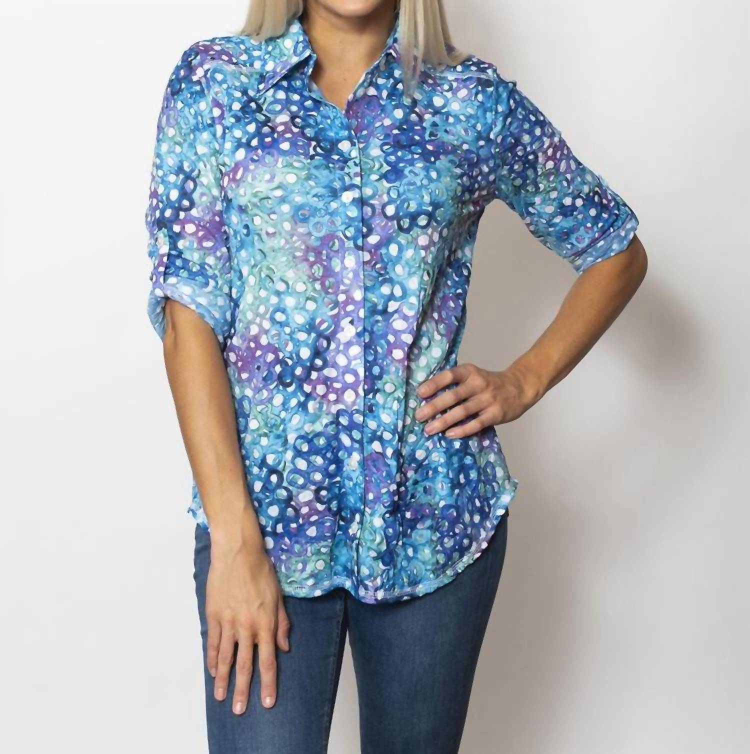 Sno Skins - Printed Crinkle Button Shirt Top