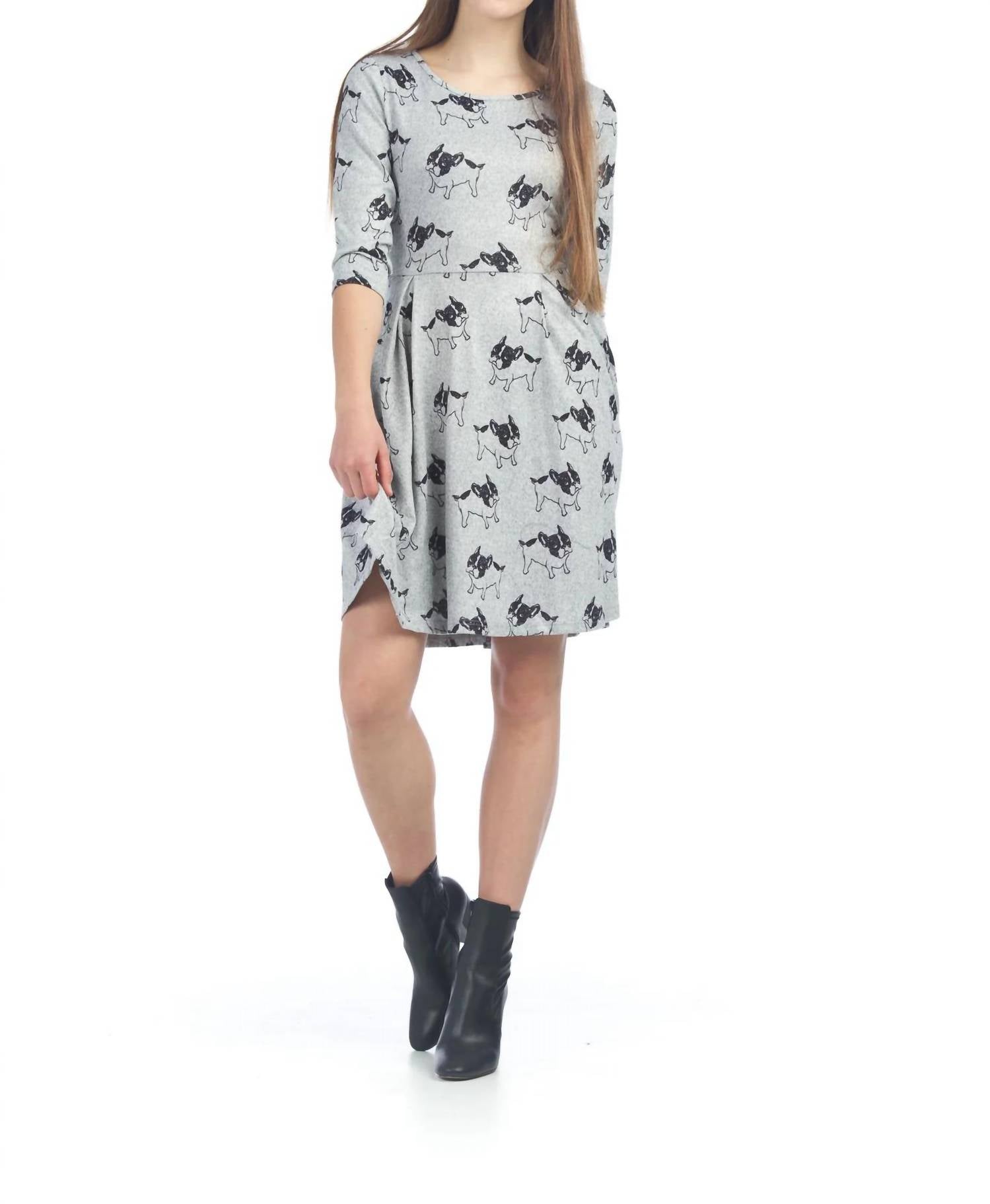 Papillon - French Bull Dog Print Sweater Dress