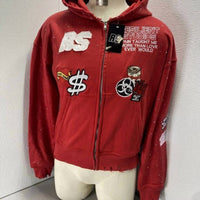 Resilient Studios Men's Rhinestone Zip Sweatshirt Jacket in red - men's shirt