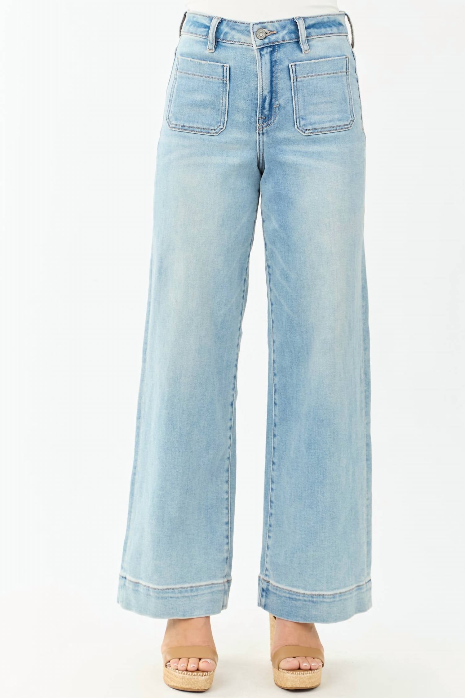 Hidden - Patch Pocket Stretchy Wide Leg Jean