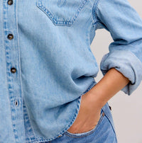 Judy Blue Denim Western Styling Shirt in blue - women's long sleeve top - view 4