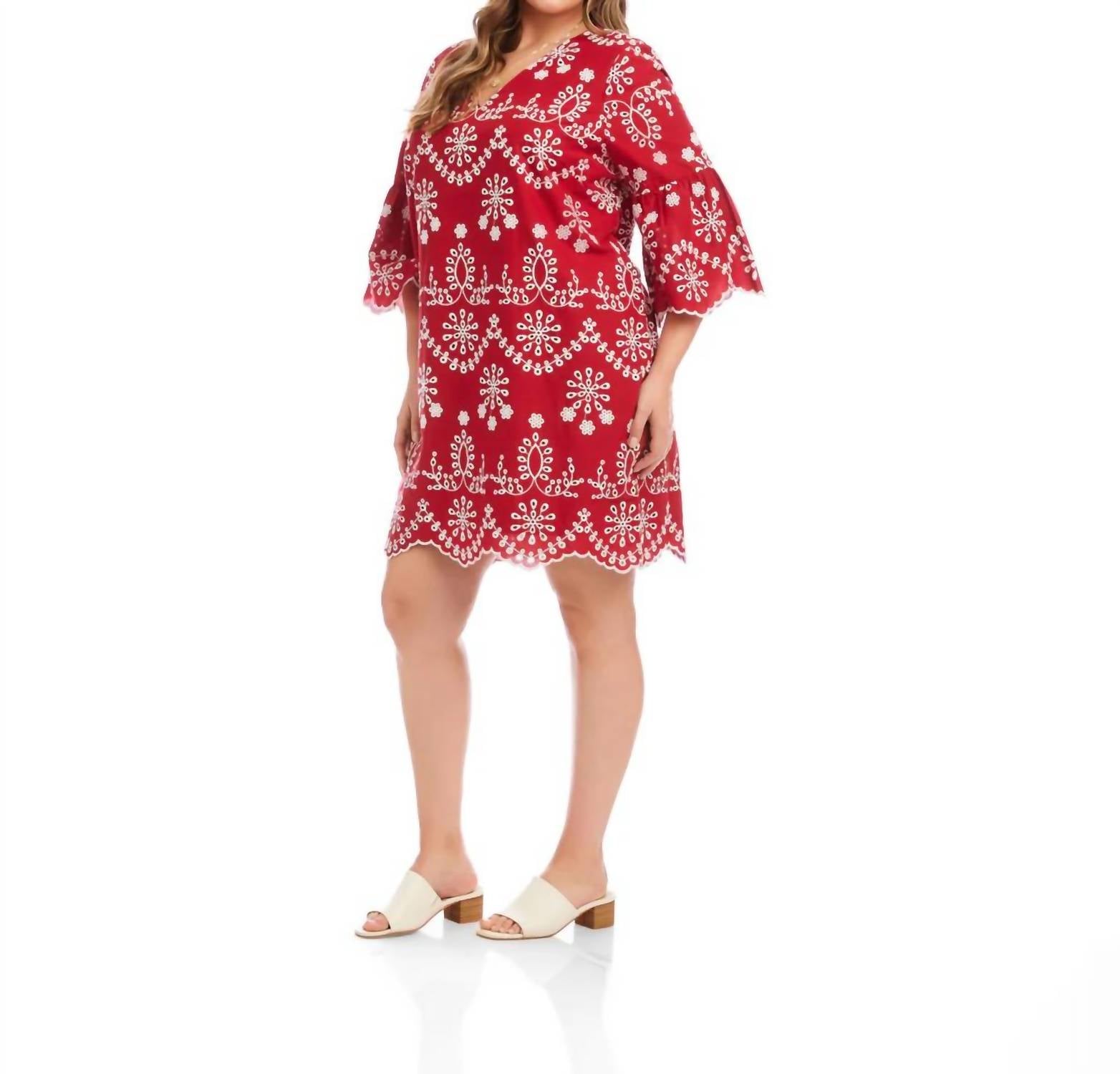 Karen Kane - Flare Sleeve Embroidered Dress - Plus