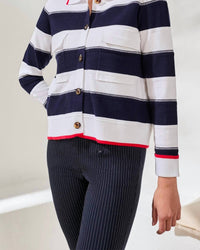 Tribal - Double Knit Button-front Stripe Cardigan