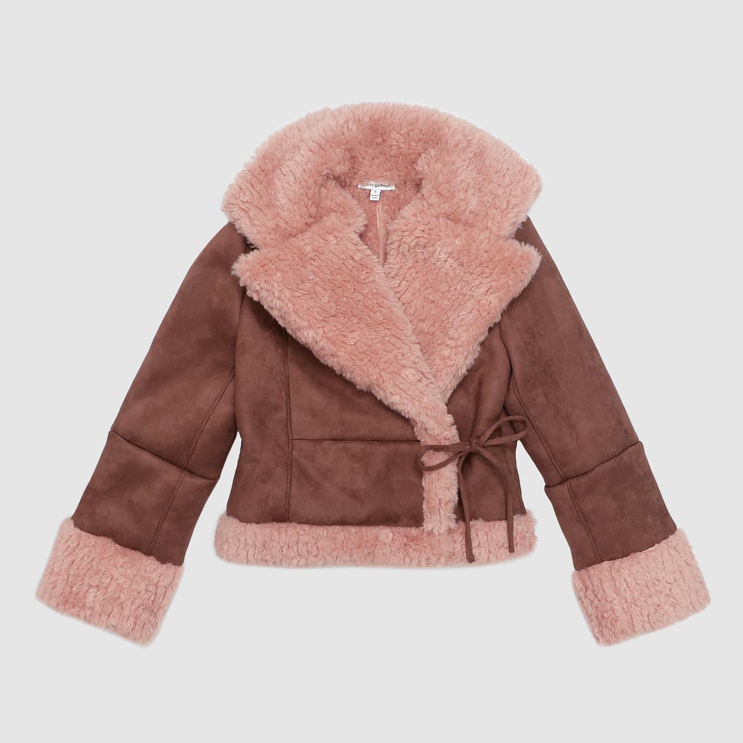 Pretty Garbage - Faux Suede Shearling Jacket