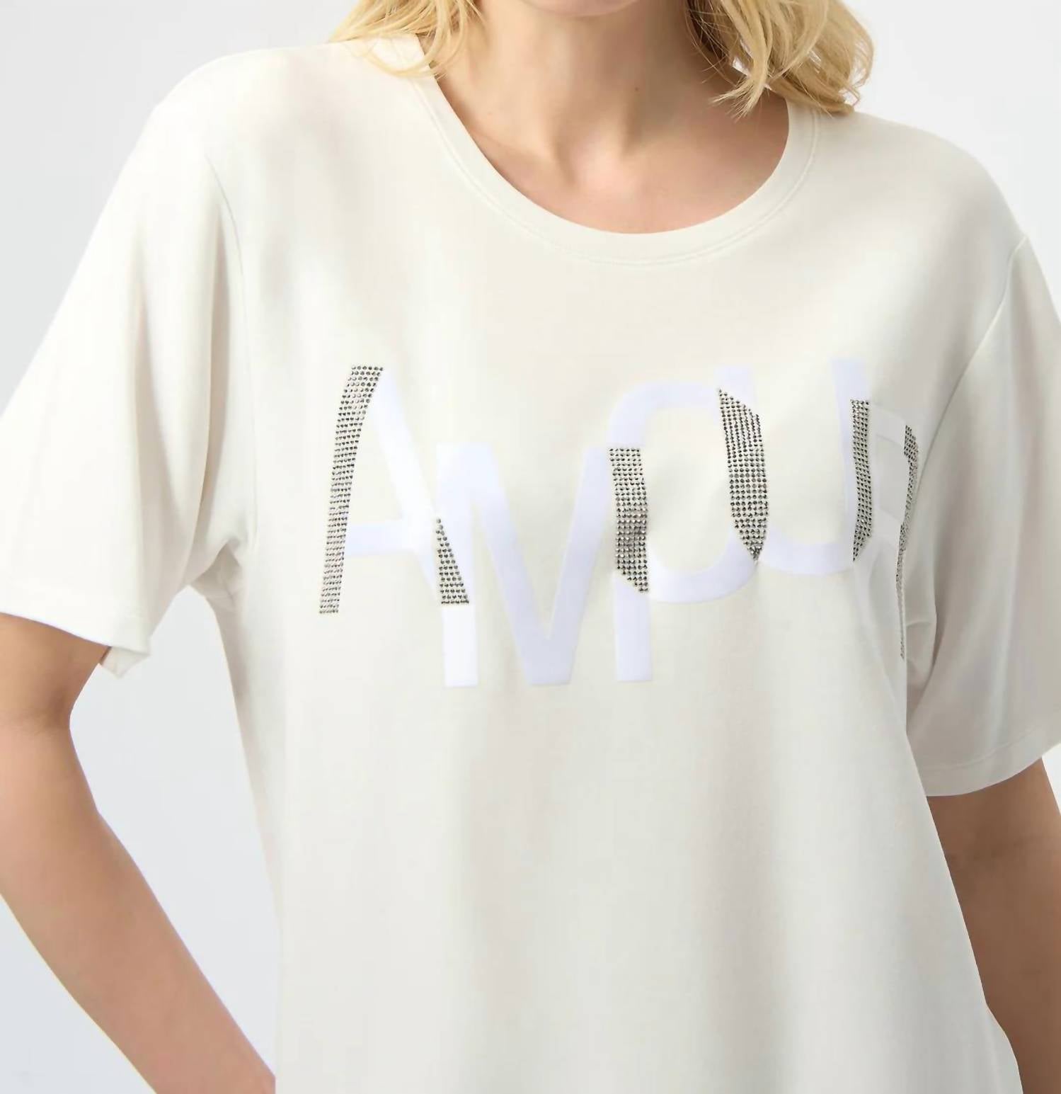 Joseph Ribkoff - Rhinestone Embellished Short Sleeves Top