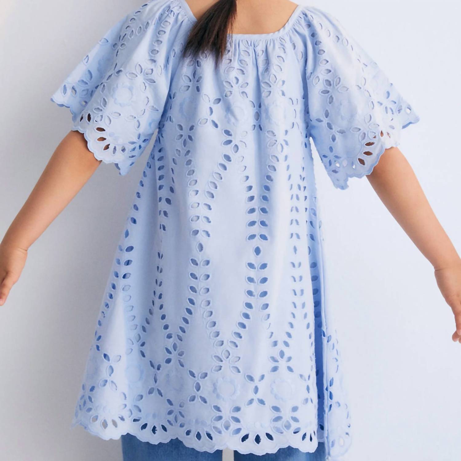 The New Society Girls Patmos Dress in powder blue - kids' dress - detail view