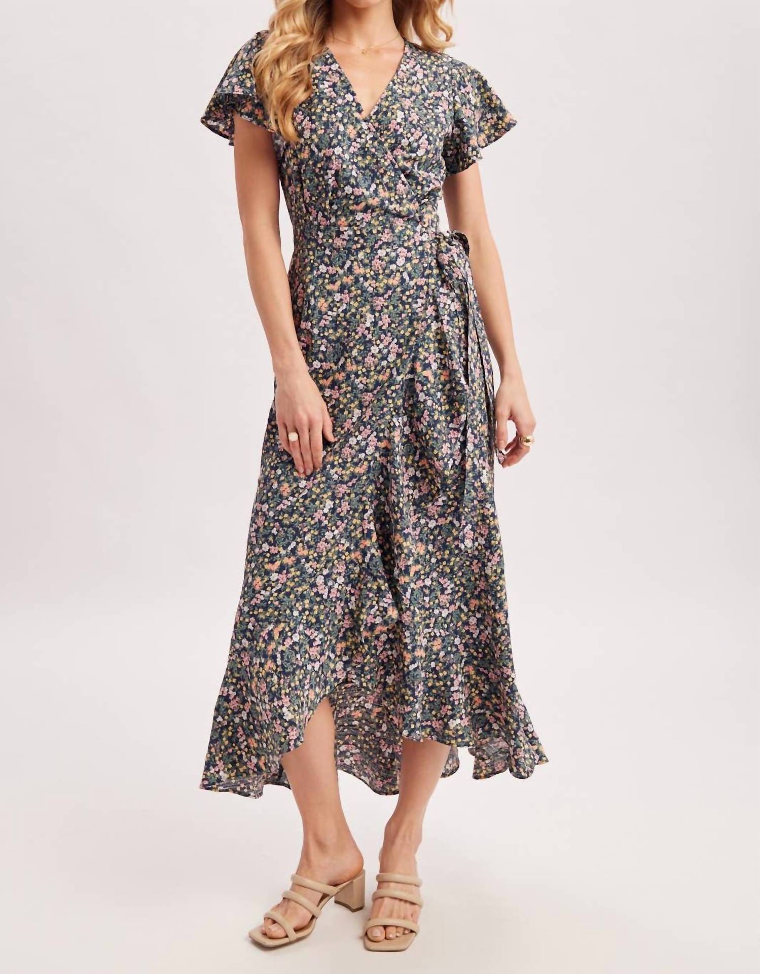 Bluivy - Floral Ruffled Wrap Dress