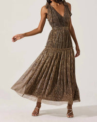 Astr - Desma Metallic V-neck Maxi Dress