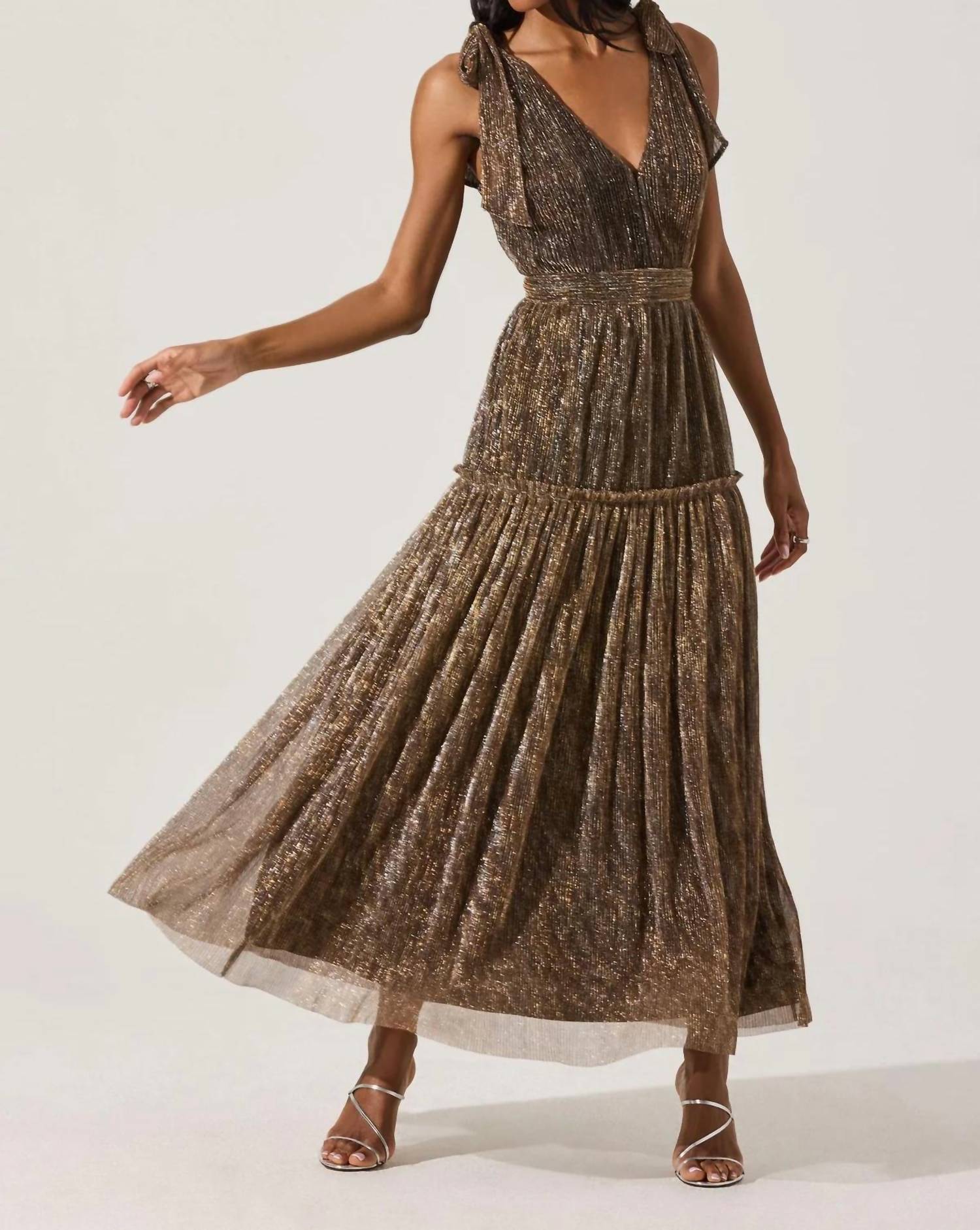 Astr - Desma Metallic V-neck Maxi Dress