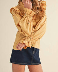 &Merci - Ruffled Smocked Embroidered Blouse