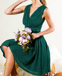 Vine & Love - V-neck Sleeveless Tie Waist Dress