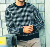 Long Wharf Supply Co. Edgartown Seawell Crewneck Sweater in navy - men's sweater - detail view