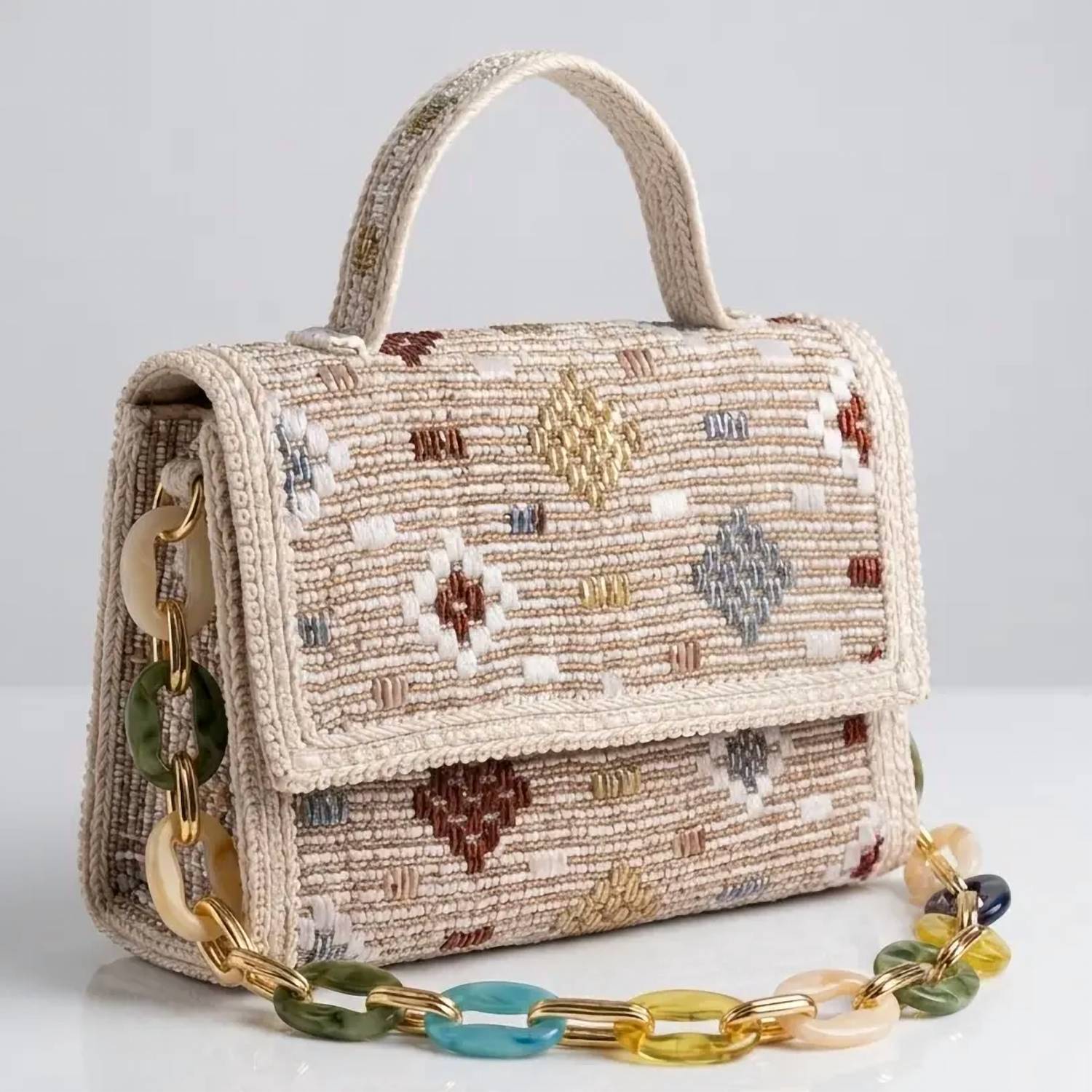 Elektra'S Workshop - Women's Top Handle Woven Resin Chain Bag