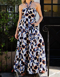 Ee:Some - Abstract Tiered Halter Neck Jumpsuit
