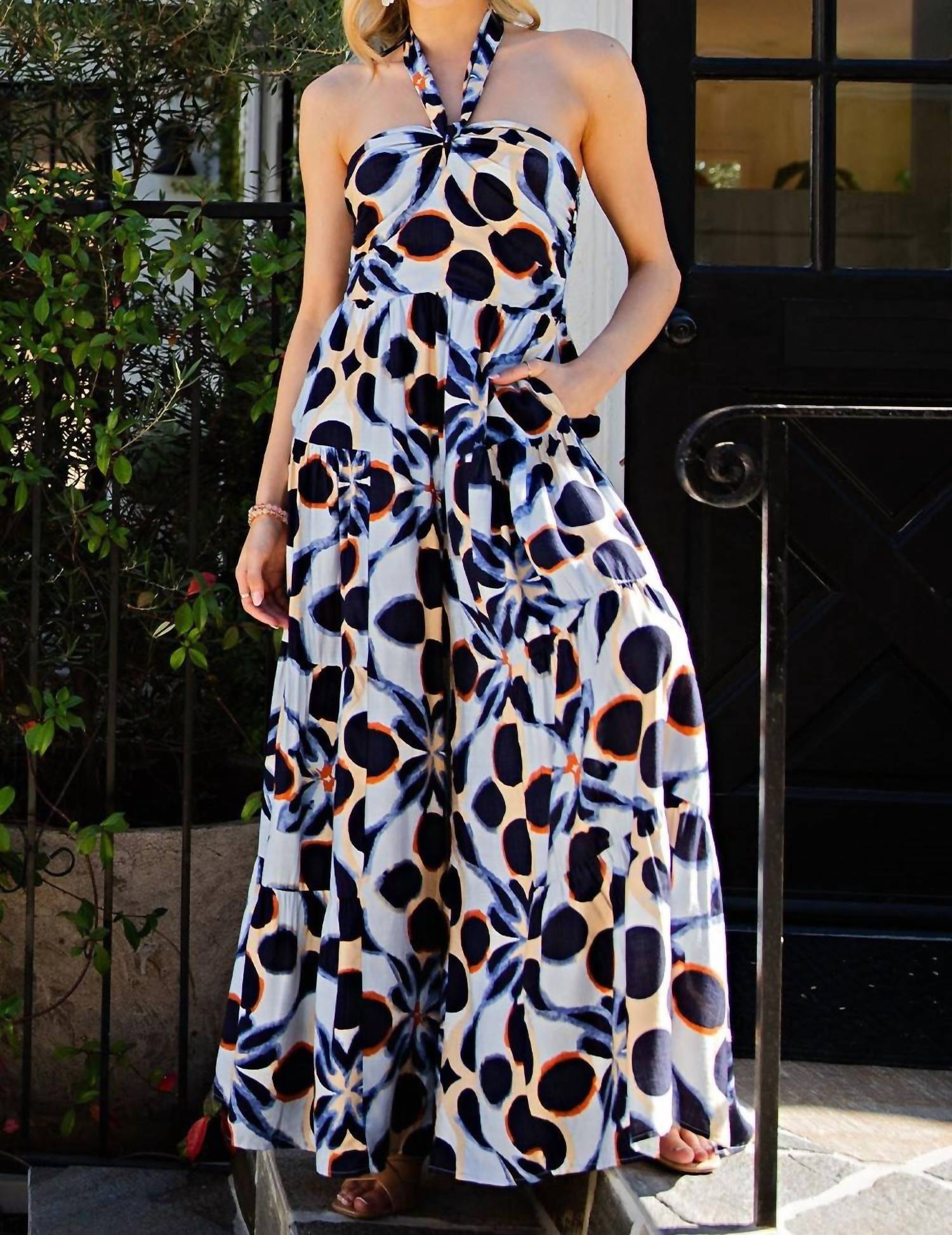 Ee:Some - Abstract Tiered Halter Neck Jumpsuit
