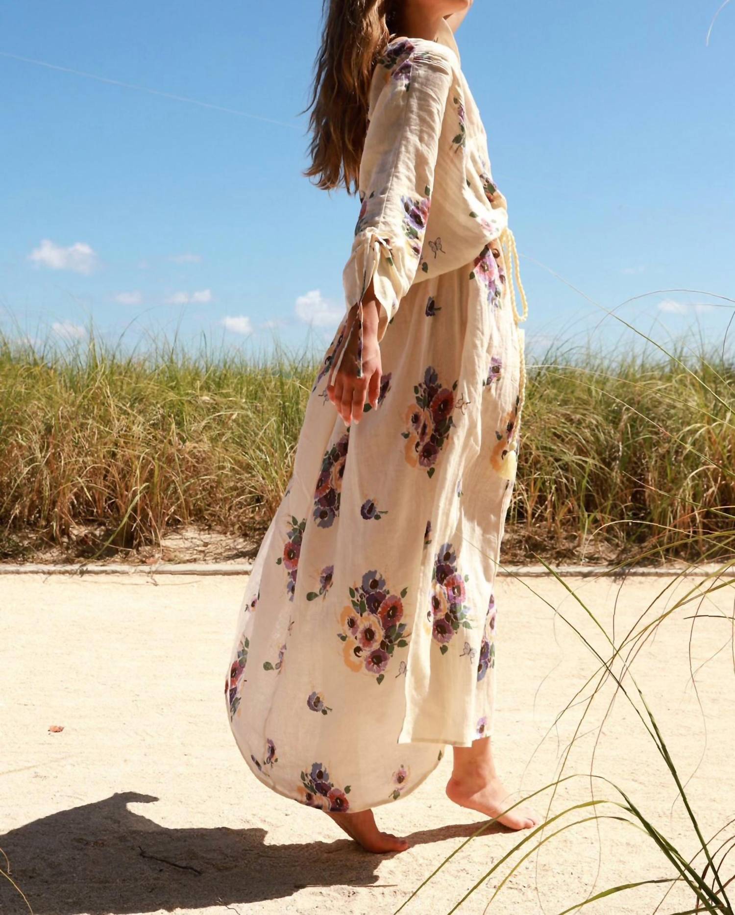 Miguelina - Paisley Linen Bouquet Maxi Dress