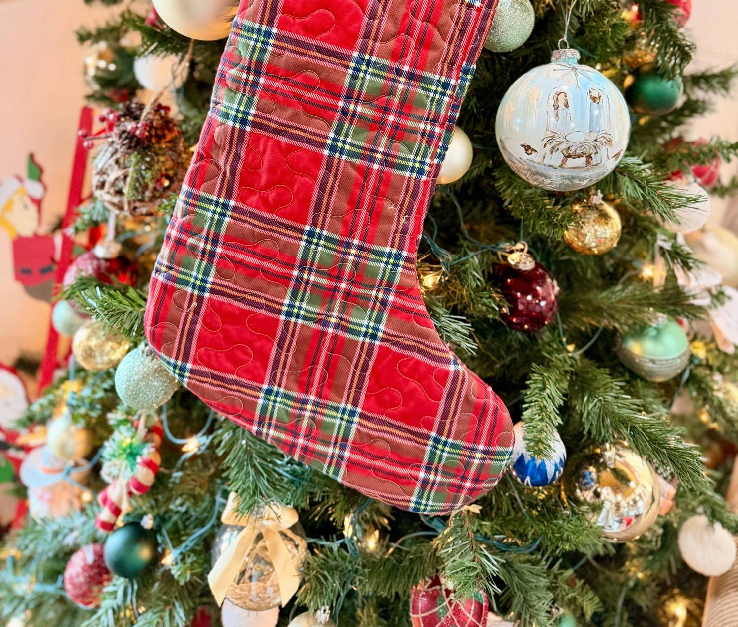 Ida Mae Home Carrie Plaid Floral Quilted Stocking in red - item