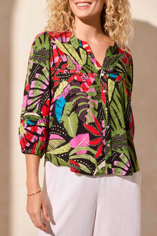 Tribal - Tropical Button Front Blouse
