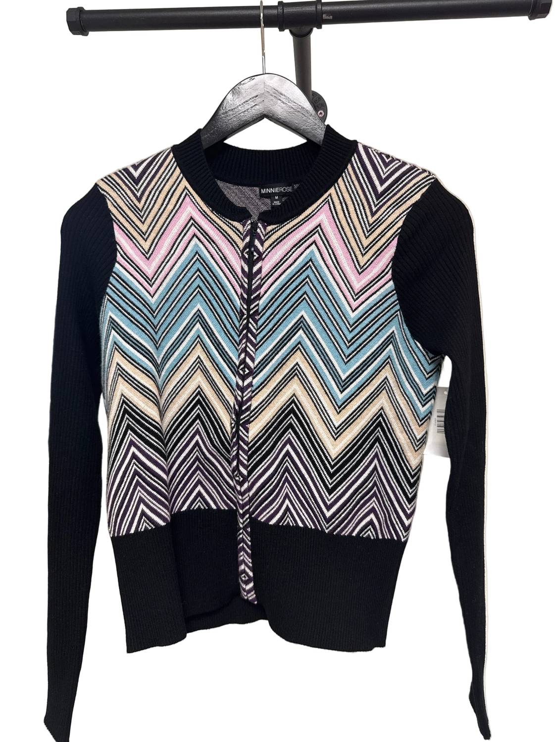 Minnie Rose - Women's Chevron Zip Up Sweater