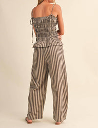 Klesis - Striped Ruffled Hem Wide Leg Jumpsuit