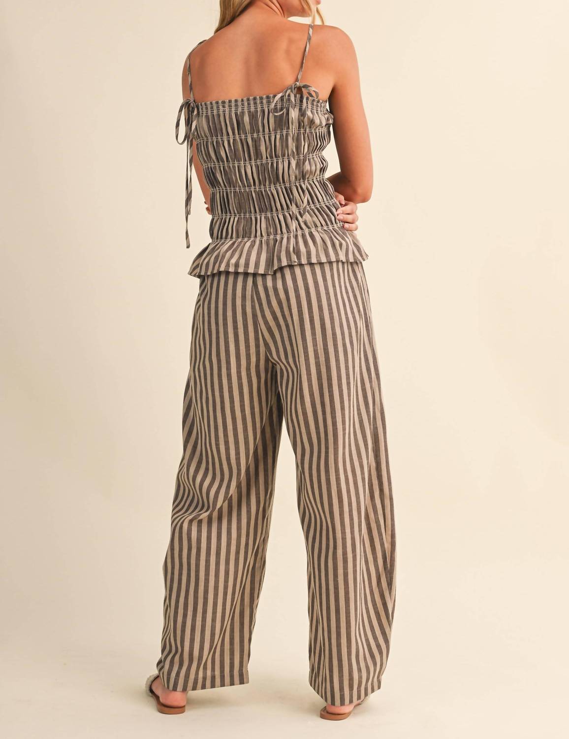 Klesis - Striped Ruffled Hem Wide Leg Jumpsuit
