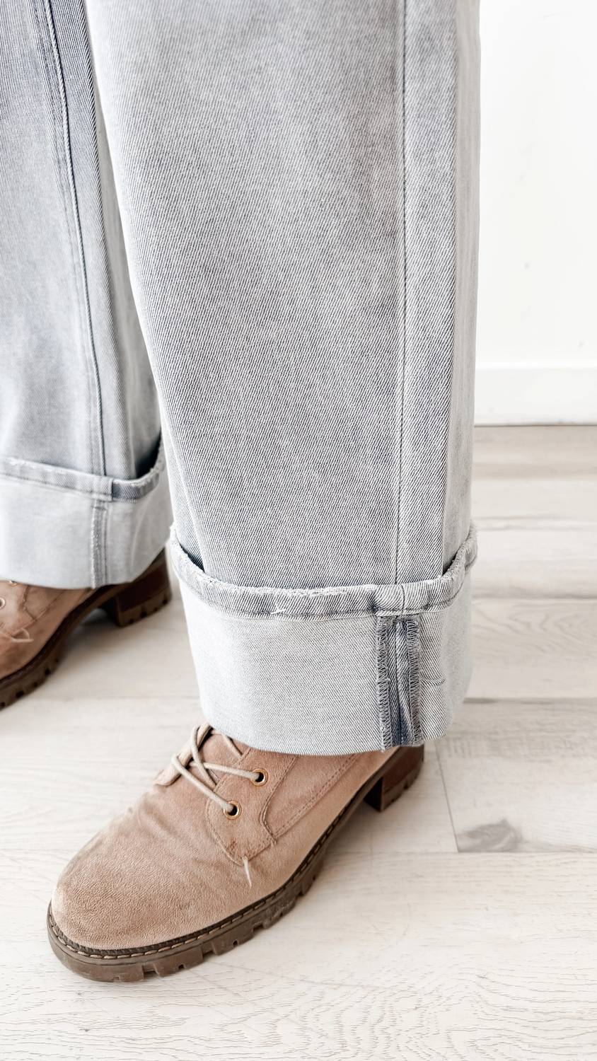 Flying Monkey - Mid Rise Cuffed Wide Leg Jeans