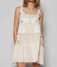 POL Raw Edge Rib Knit Overall Dress in almond - women's dress
