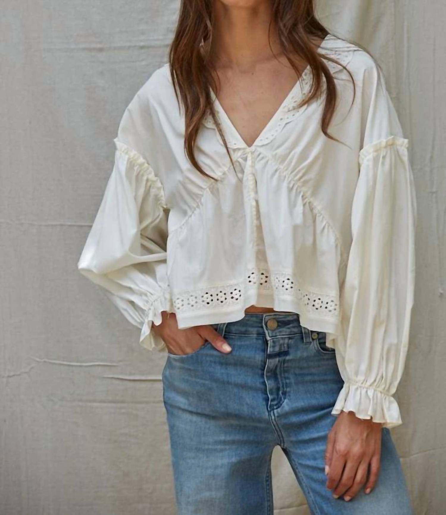 By Together - Romantic Eyelet Cotton-Blend Babydoll Top