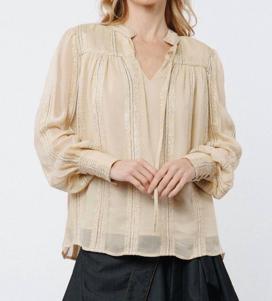 Ciebon - Metallic V Neck Blouse