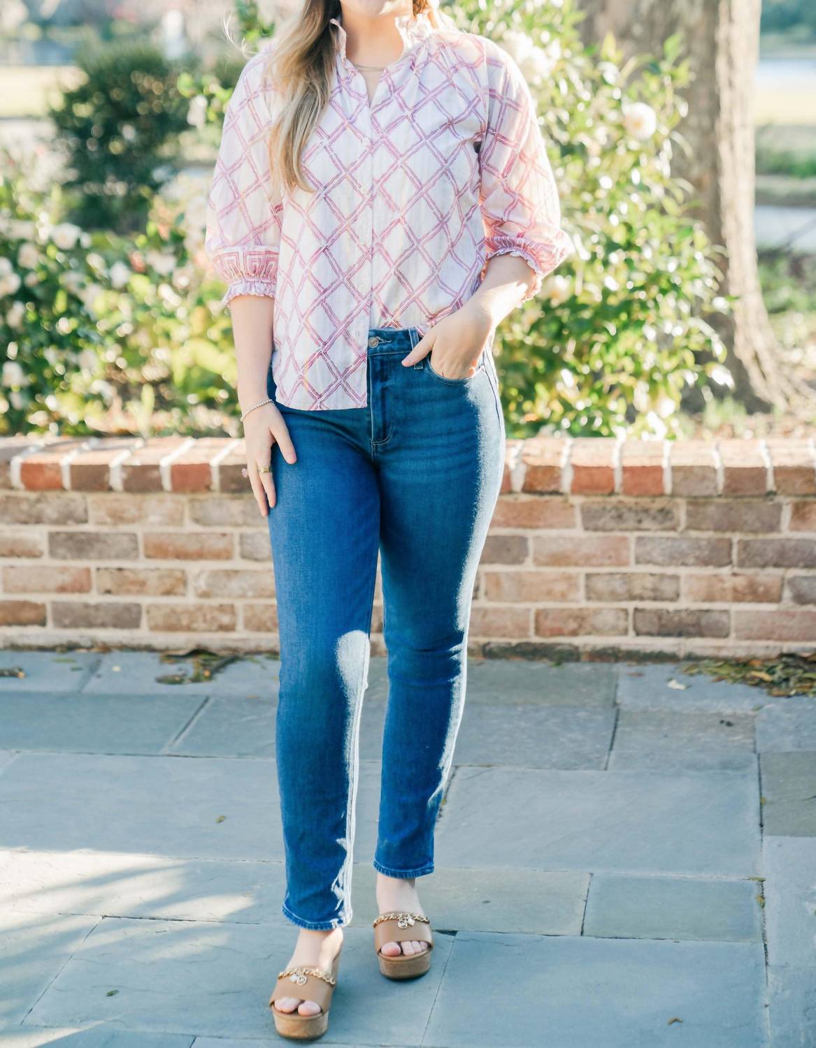 Clara the Label Sage Blouse in prism pink - women's blouse - detail view