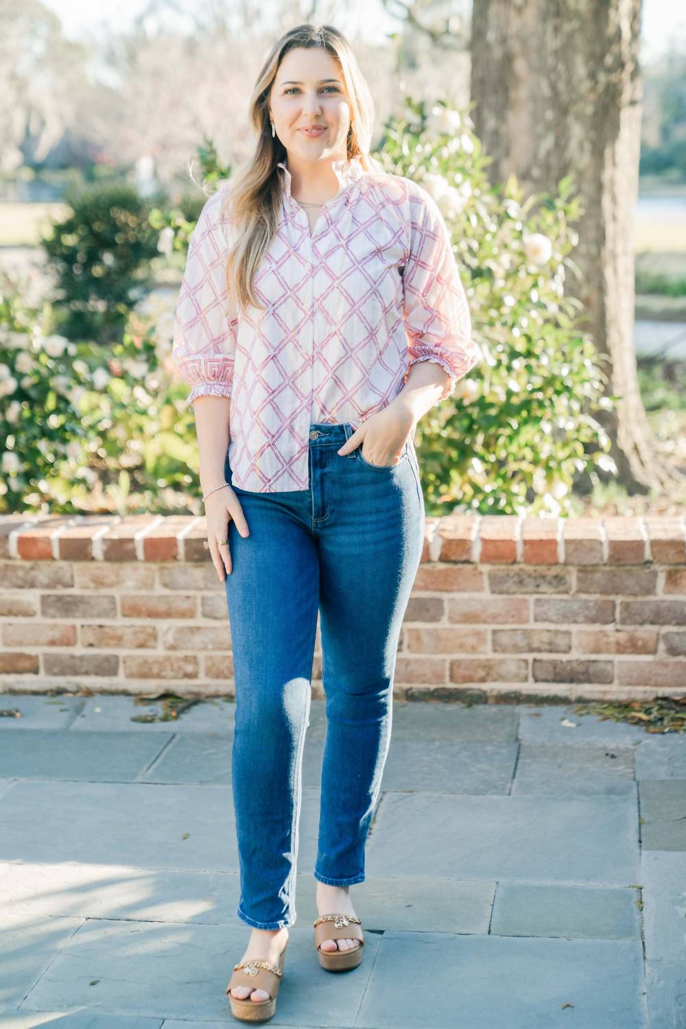 Clara the Label Sage Blouse in prism pink - women's blouse - alternate view