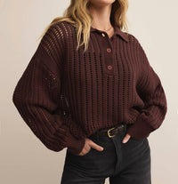 Z Supply LOOKING GLASS POLO SWEATER in sandlewood - women's sweater