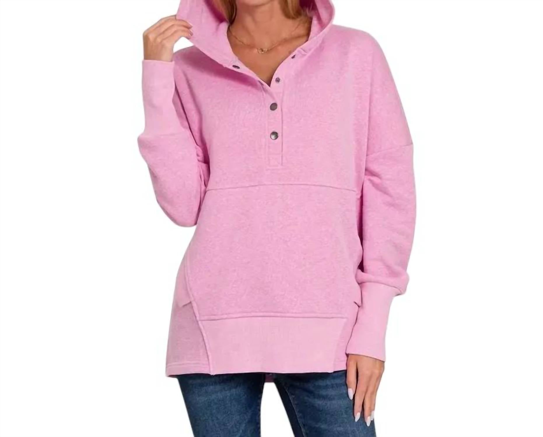 Zenana - Half Button Hoodie